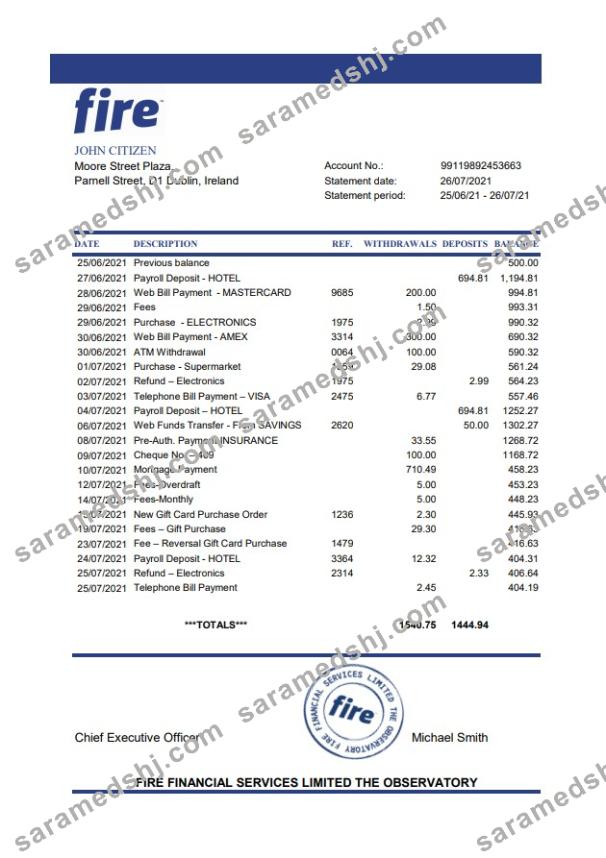 Ireland Fire Financial Services Limited excel